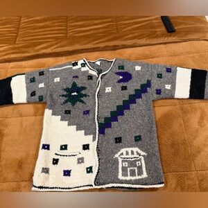 Stylish Vintage Wool Gray and Cream Sweater